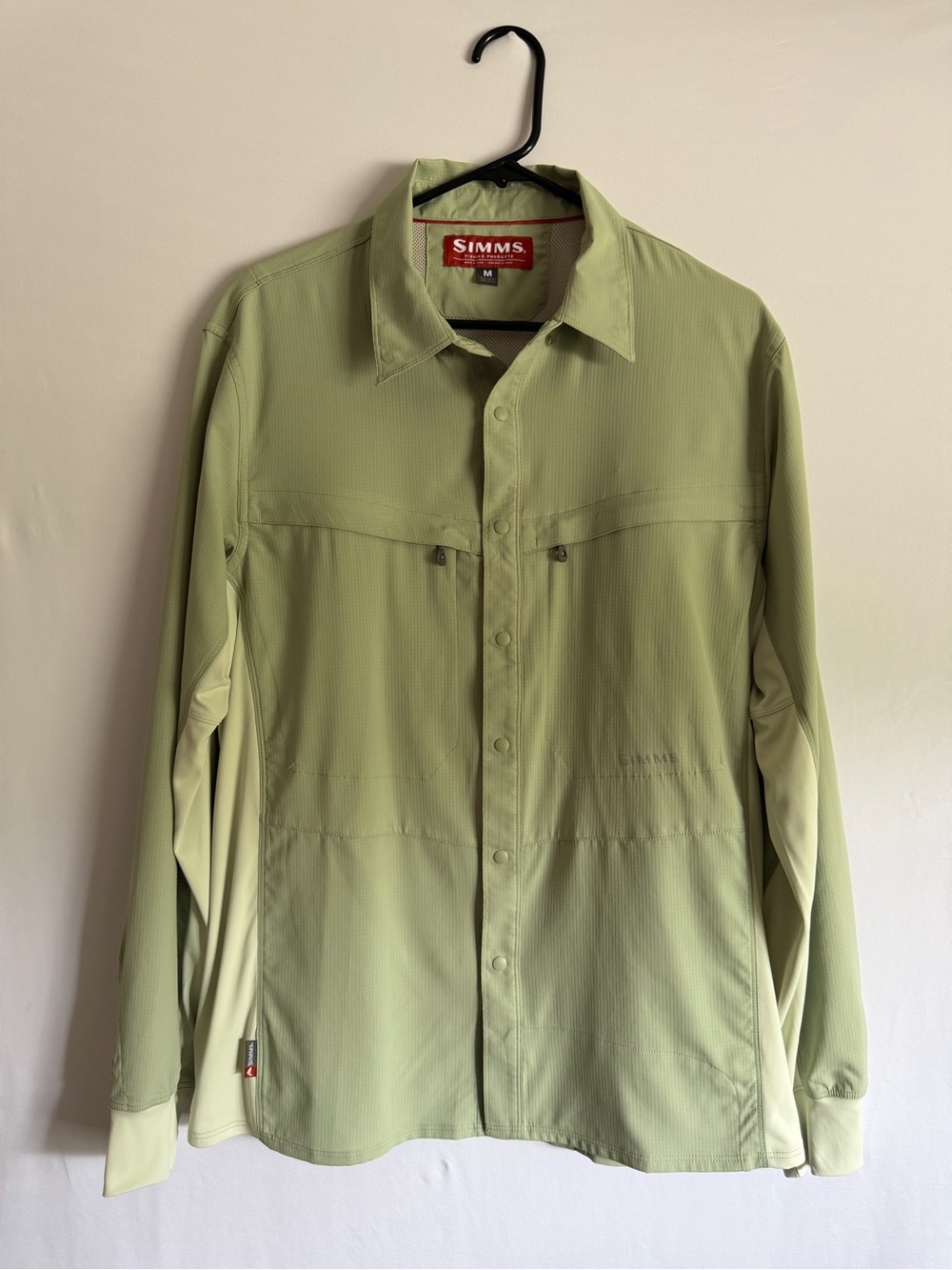Simms Shirt Mens Green Button Vented Fishing Performance M Work Outdoor